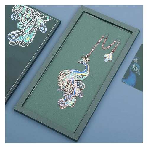 Marque-Page Paon en métal coffret cadeau ciselé avec pompon élégant - 3