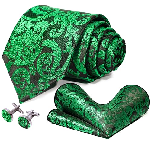 Image of 5PCS Tie and Pocket Square for Men, Silk Necktie and Handkerchief Cufflinks with Gold Ring and Lapel Pin Set