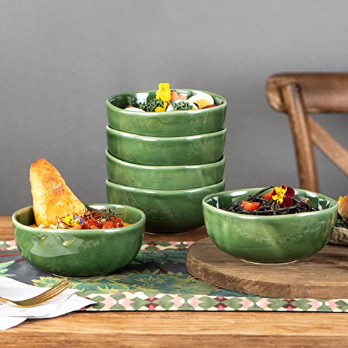 Image of vicrays Ceramic Cereal Bowls Set - Porcelain 26 Ounce Soup Salad Bowls - Rice Dessert Cream Bowls Set - Chip Resistant Dishwasher Microwave Safe - Set of 6 (Green)