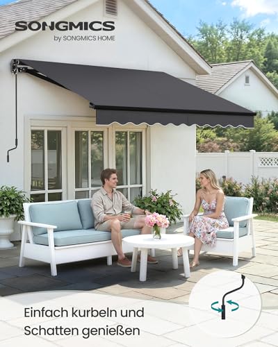 SONGMICS Gelenkarmmarkise, Markise mit Handkurbel, Balkon Sonnenschutz, UPF 50+, Aluminiumlegierung, verstellbar, 300 x 250 cm, grau GSA306GZ01