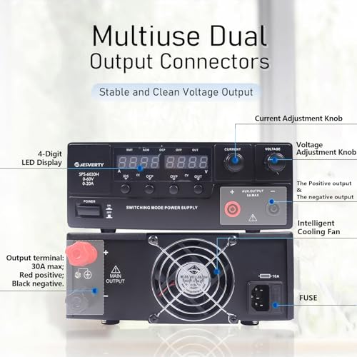 Image of DC Power Supply Variable, 0-60V 0-20A 1200W Switching DC Regulated Bench Power Supply with Encoder Knob, Output On /Off Switch, 4-Digit LED Display, OVP & OCP, Aux Output Terminal - SPS-6020H