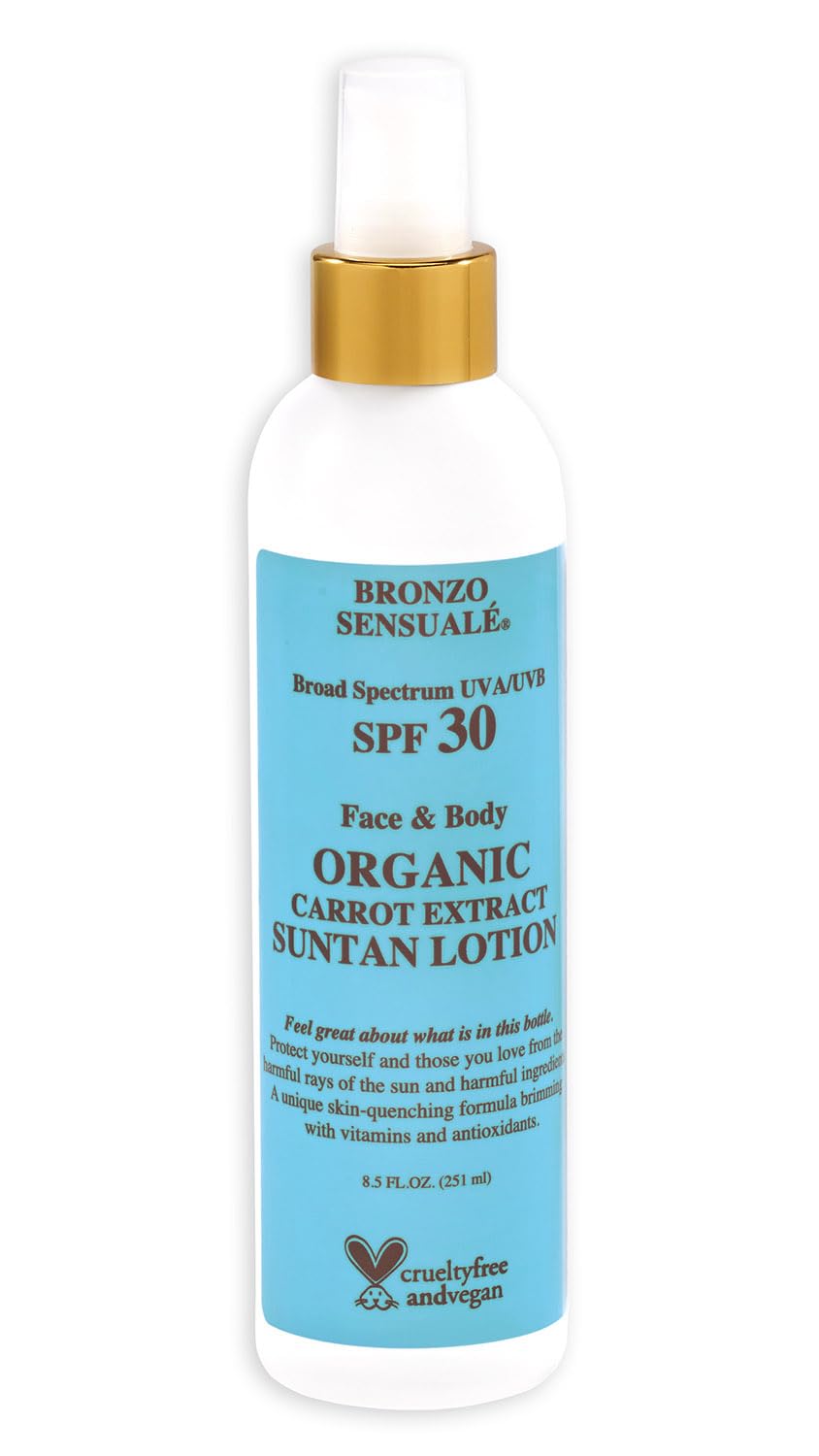 SPF 30 Sunscreen Deep Golden Tanning Organic Carrot Lotions 8.5 Ounces
