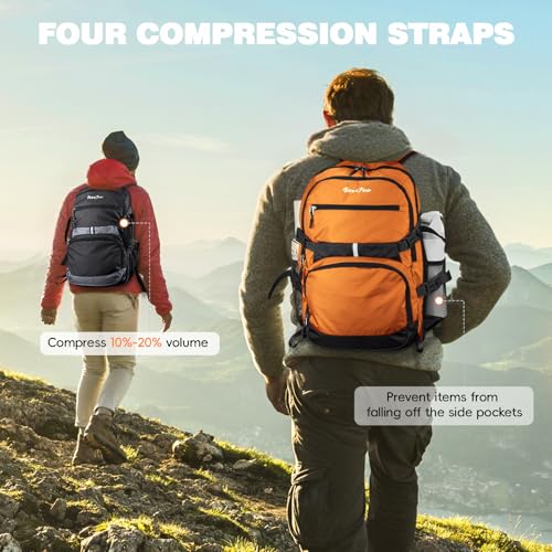 Seektop 40L Hiking Backpack Foldable Daypack for Women Men, Lightweight Travel Backpack Carry on Flight Approved Work Business Leisure Bag (Orange)