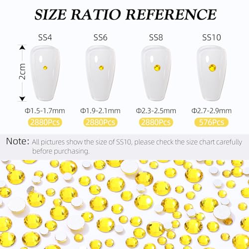 Image of Yellow Flatback Rhinestones, Glass Rhinestones for Nail Art and Craft, Glue Fix, Loose Crystal Gemstones(Yellow, SS4, 2880pcs, 1.5-1.7mm)