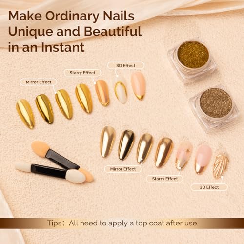 Image of MelodySusie 2Pcs Chrome Nail Powder for Gel Nails,Metallic Mirror Effect Pigment Stylish and Technological Fine Glitter for Home DIY Salon Use