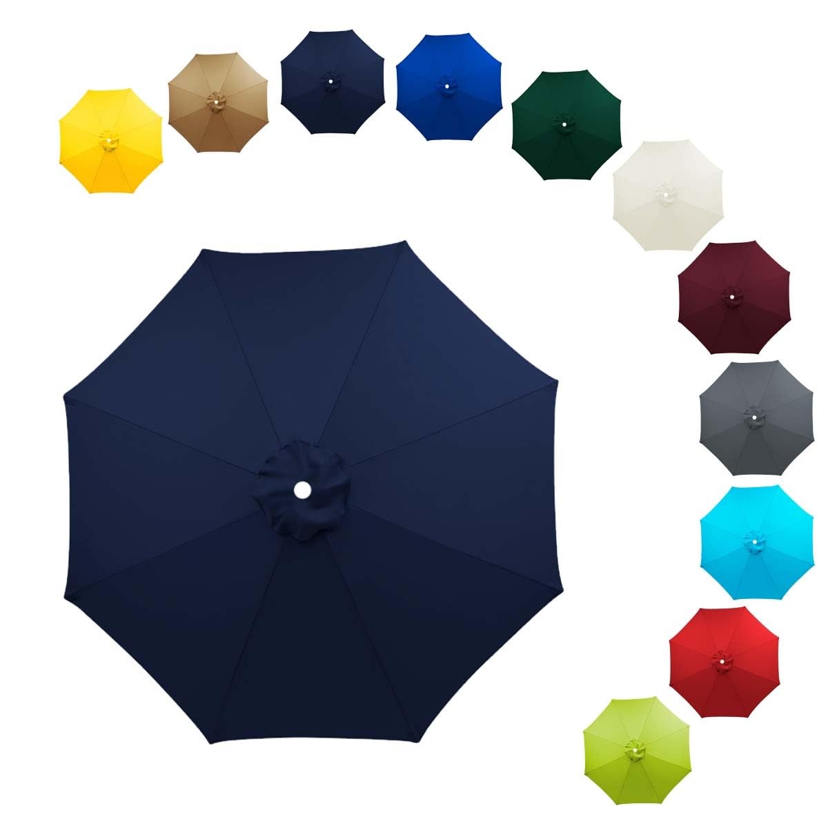 ALDNMBR 6.5ft 7.5ft 9ft 10ft Patio Umbrella Replacement Canopy, 6 Ribs 8 Ribs Double Layer Polyester Top, Waterproof Uv Block Outdoor Garden Parasol Cover Navy Blue 8Ribs-230cm/7.5FT