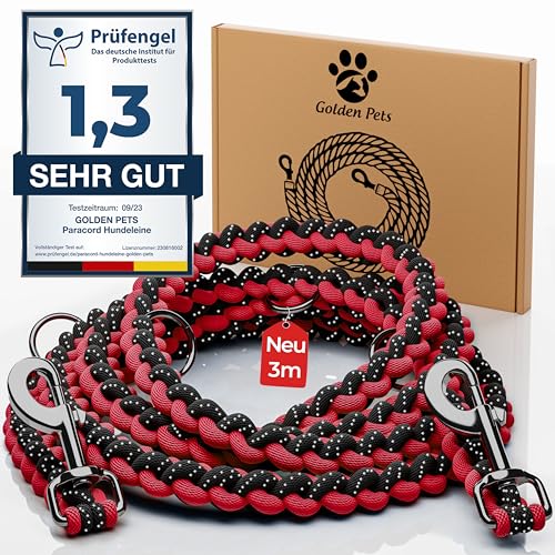 Testnote: Sehr gut - Hundeleine reflektierend I 3m, verstellbar, wetterfest & reißfest bis 250 kg I Paracord Führleine, Umhängeleine I kleine - große Hunde