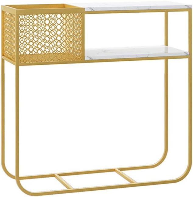 JIAYUAN Table 2-Tiers Console Table, Metal Frame Sofa Table Marble Entryway Table with Storage shelf,for Living Room, Dining Room, Hallway, Entryway, 2 COLORS