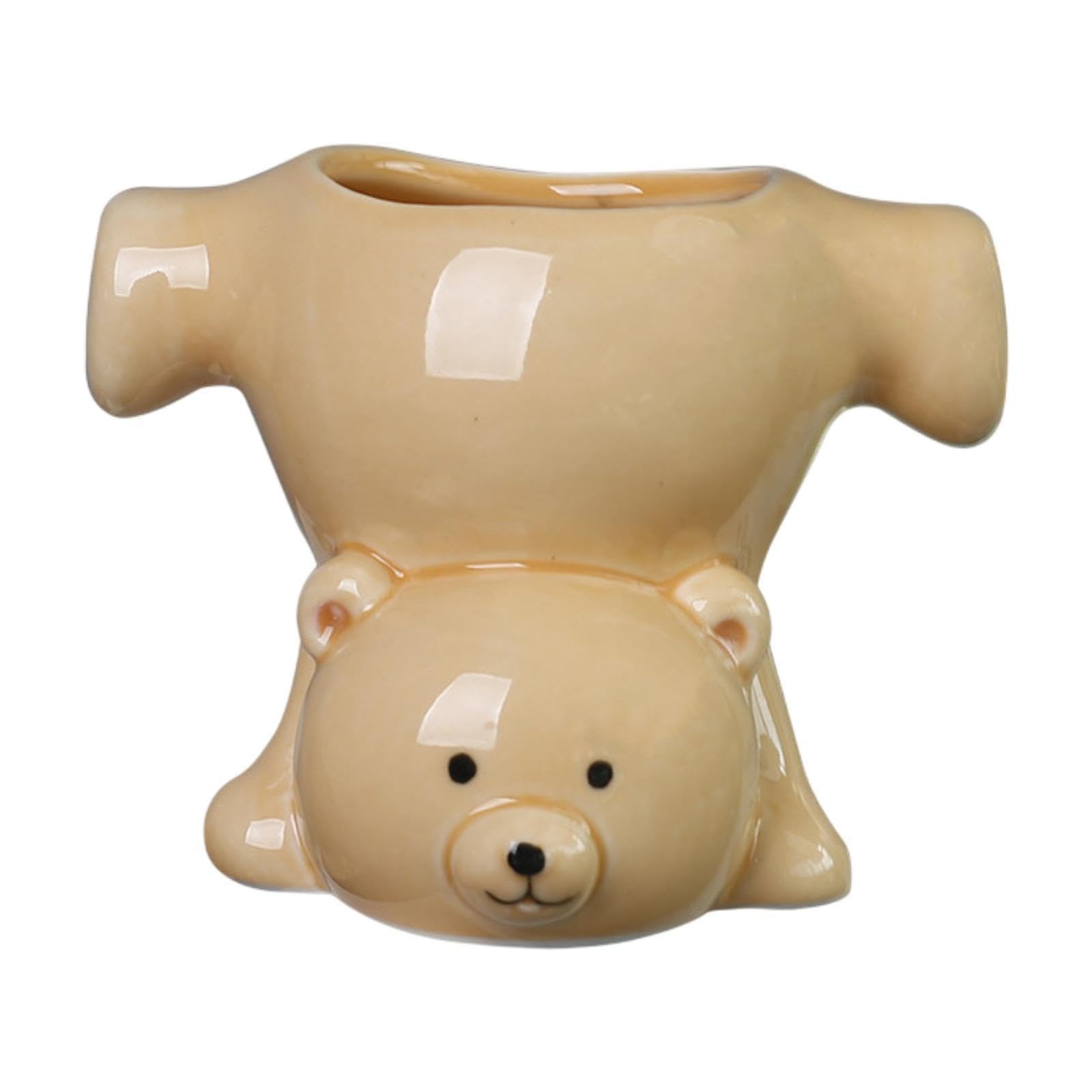 UJEAVETTE Bear Shaped Plant Pot Ornament Flower Pot for Table Centerpiece Home Kitchen Khaki-image-41