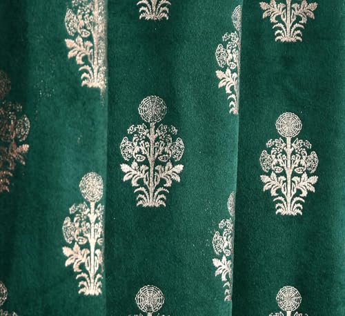 Image of Premium Velvet Window Curtains 5 Feet, Golden Foil Matka Design Room Darkening Curtains for Window, Thermal Insulated Parda - 4 feet x 5 feet (48 x 60 Inch) - 1 Pcs Aqua Colour