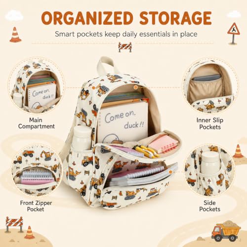 Image of LOIDOU Toddler Backpack Boys Kids Preschool Kindergarten School Backpack Book Bag for Daycare Nursery Travel (Construction Car, L)