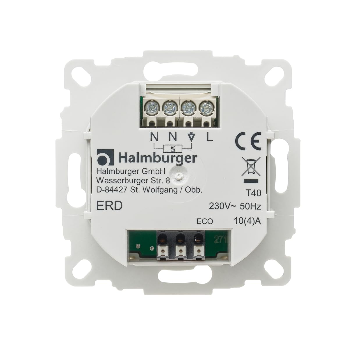 Halmburger digital Raumthermostat ERD-1Urg, großes Display inkl. Busch Jäger Reflex SI 1-Fach Rahmen 2511-214, alpinweiß Glanz für Fußbodenheizung Stellantriebe 230V stromlos geschlossen (NC)