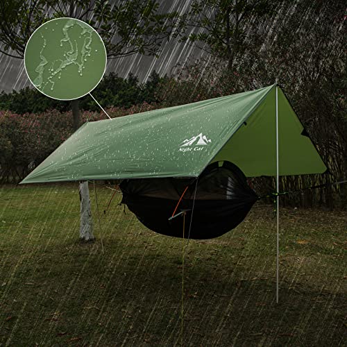 Night Cat Camping Tent Tarp Hammock Rain Fly Sunshade Shelter Tarp Waterproof Portable Lightweight For Outdoor Backpacking Hiking 12X10 Ft #TOP2