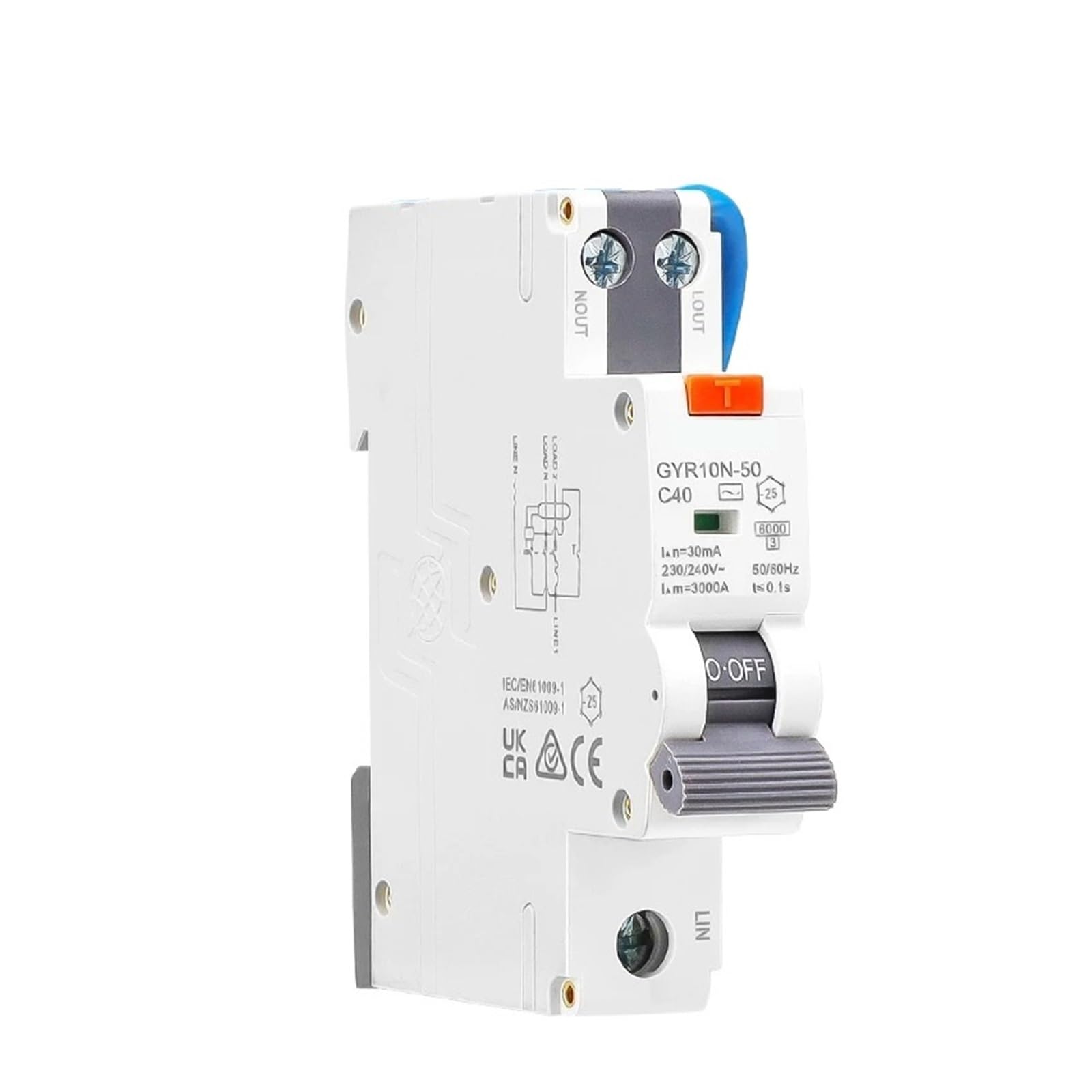 Disjoncteur électronique GYR10N 1P+N Type AC 6KA 32A 30mA pour protection surintensité