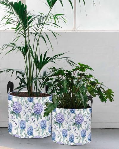 Chees D Zone Plant Grow Bag Hydrangea Flower Eucalyptus Leaf 5 Gallon Grow Bags,Fabric Breathable Graden Plant Pots with Handles, Blue Floral Watercolor Flower Grow Bag for Tomato Vegetable Flower - Thumbnail 2
