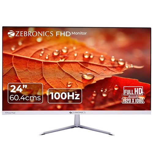 ZEBRONICS EA124 LED Monitor, 24 inch (60.4cm), 250 nits, 100Hz, FHD, 1920x1080, HDMI, VGA, Ultra Slim Bezel, Built-in Speakers, Metal Stand, Wall Mountable view 1