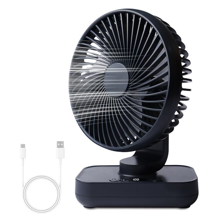 Ventilateur De Bureau Mural Avec Affichage Numérique, 100 Vitesses Ultra Silencieux Rechargeable Batterie 6000 Mah Refroidissement Portable Noir 96584589
