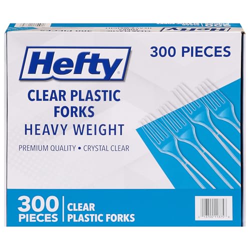 Hefty Heavy Duty Plastic Forks, 300 Count, Bulk Clear Disposable Forks for Offices, Cafeterias, Concession Stands, Restaurants, Large Events, and More