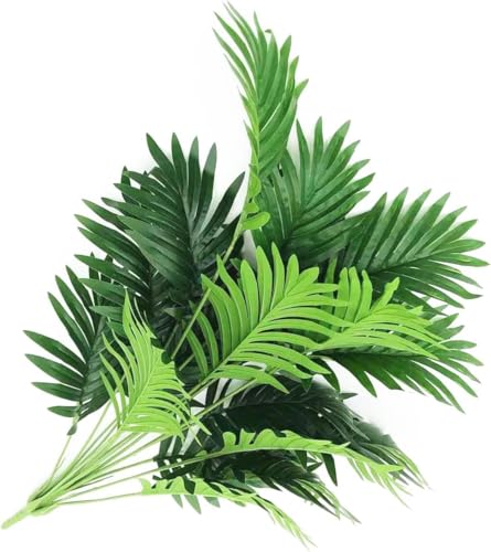 Image of Dekorly Plastic Fake Plants Artificial Floor Plants Large Tropical Palm Tree Tall Monstera Plant in Pot Faux Plants for Indoor Outdoor Home (Areca | Black Pot, Pack of One)