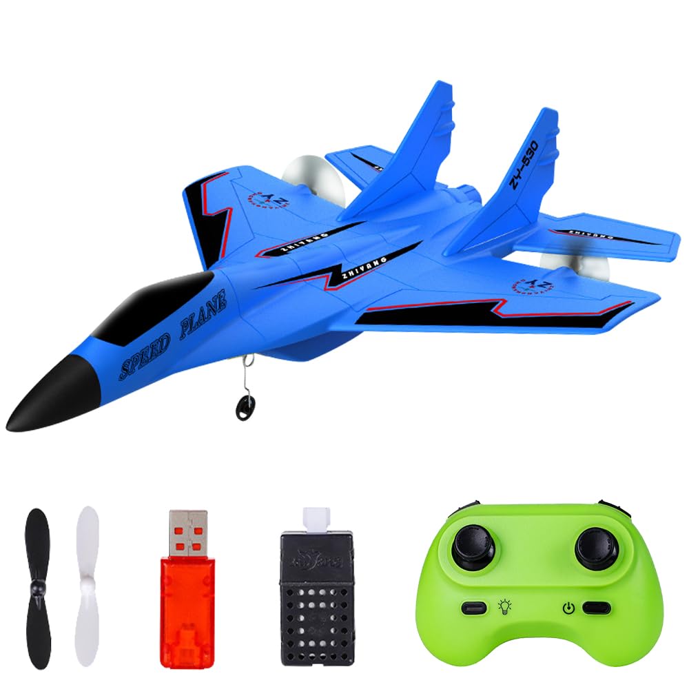 HOVCEH RC Airplane, 2.4GHz Remote Control Plane with LED Light Strip, 2CH RC Plane Ready to Fly, Remote Control Wireless Airplane Toy (Blue)