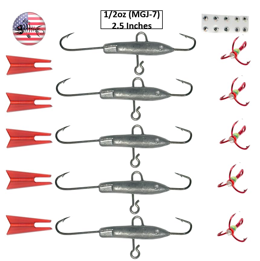 Fishbone Gear Unpainted Ice Fishing Jig Lure Kit – Jigging Minnow Bodies for DIY Painting, Walleye Crappie Perch Trout Bass, Hooks Included (Blood Red Tails, 1/2 oz) : Sports & Outdoors