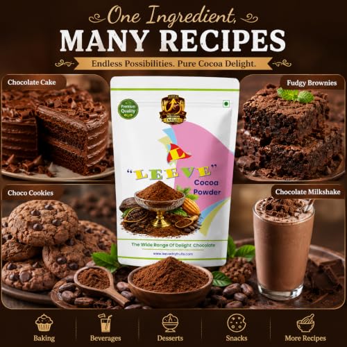 Image of Leeve Cocoa Powder 200g | Unsweetened Cocoa for Baking, Cakes, Brownies, Cookies, Hot Chocolate, Milkshakes, Desserts & Chocolate Recipes