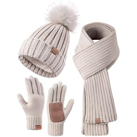 FISFET Winter Beanie Hat Scarf Gloves Set Cover