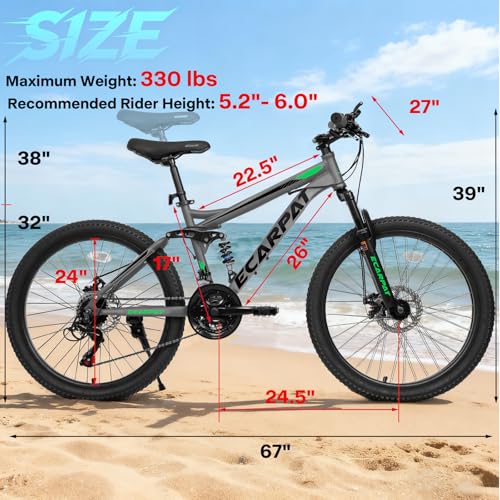 Mountain Bike with Full Suspension, 21 Speed Shifter Lever with Gear Indicator, High Carbon Steel Frame, Mechanical Disc - Additional View