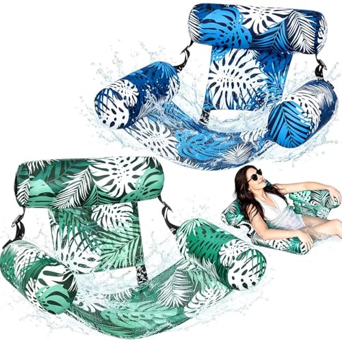 2 PCS Bouee Piscine Matelas Gonflable pour Adultes, 4 in 1 Portable Hamac d'eau Gonflable, Fauteuil Gonflable de Bouée, Chaise Flottante pour Fêtes, Été,...