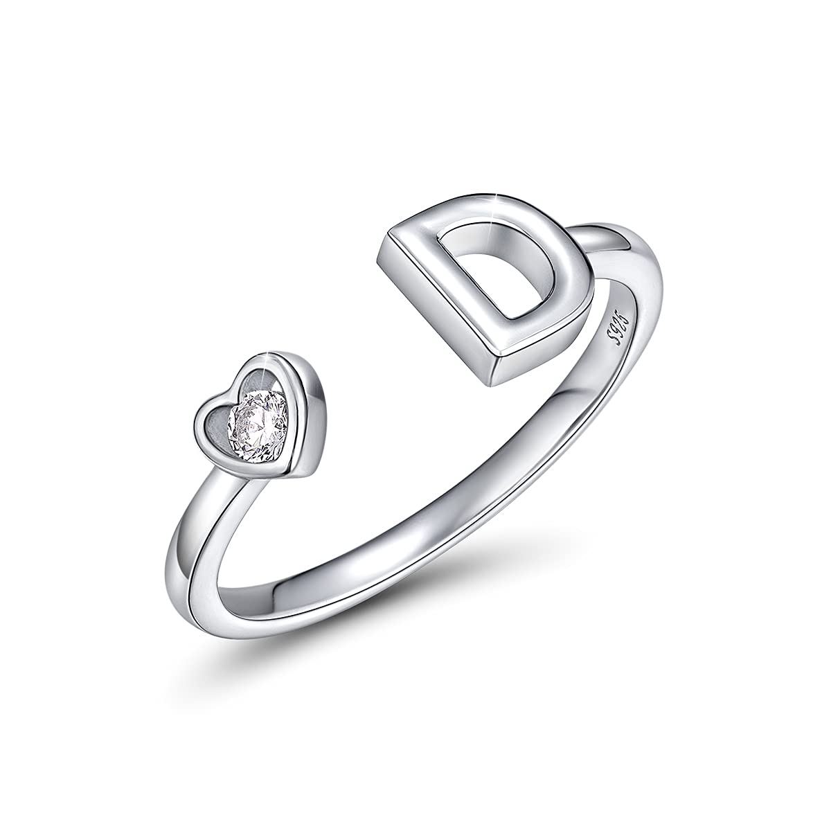 925 Sterling Silver Stackable Initial Letter Ring for Women Adjustable Statement Rings with Zirconia,Open Alphabet A to Z Rings Jewelry Mother's Day Gift for Mom Daughters Sister Wife Girlfriend Friends Her