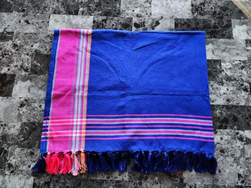 Unisex African Kikoy Scarf, Sarong, Wrap, Throw - 100% Cotton, Handmade Tassels, Multi-Use Beach Cover-Up, Picnic Blanket, & More - Royal Blue with Purple border.4