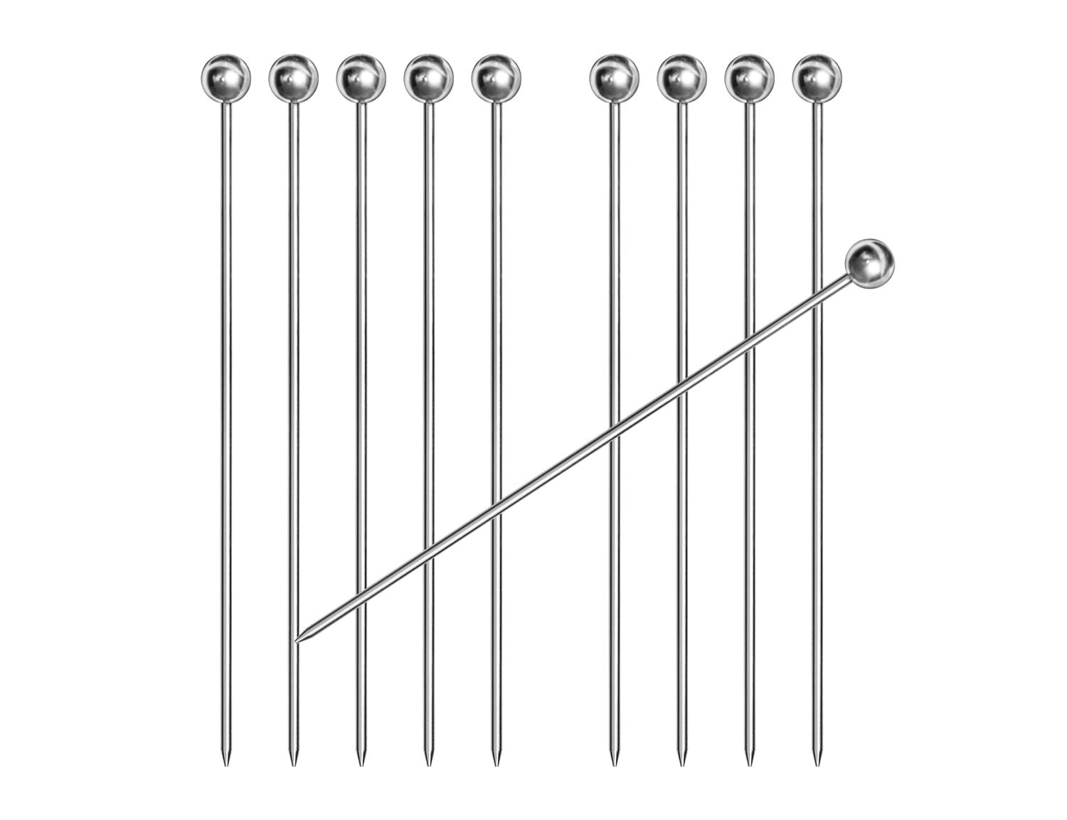 Cocktail Round Top Toothpicks 10Pcs, Stainless Steel Cigar Picks Garnish Skewers Appetizer Sticks Set for Olive, Sandwiches, Fruit, Liquor Stir