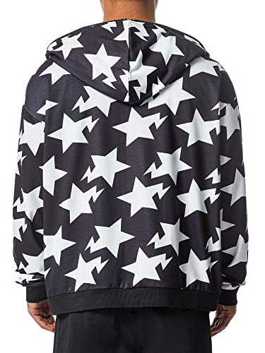 Hoodie Sweatshirt for Men Full Zip Up Oversized Star Print Graphic Hooded Jacket3