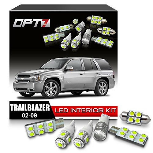 OPT7 16pc Interior LED Replacement Light Bulbs Package Set kit for 02-09 Chevy Trailblazer 6000K White | Dome Map Courtesy License Plate and More!