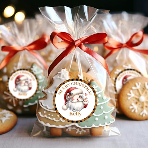Image of Personalized Christmas Stickers - Custom Name Waterproof Christmas Gift Tags for Gift Box Xmas Holiday Decorations Party Favors - 30 Stickers (Santa Claus)