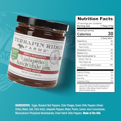 Terrapin Ridge Farms Jalapeno Hatch Chile Jam – Gourmet Sweet & Spicy Spread, Vegan & Gluten-Free – 10.5 oz Jar