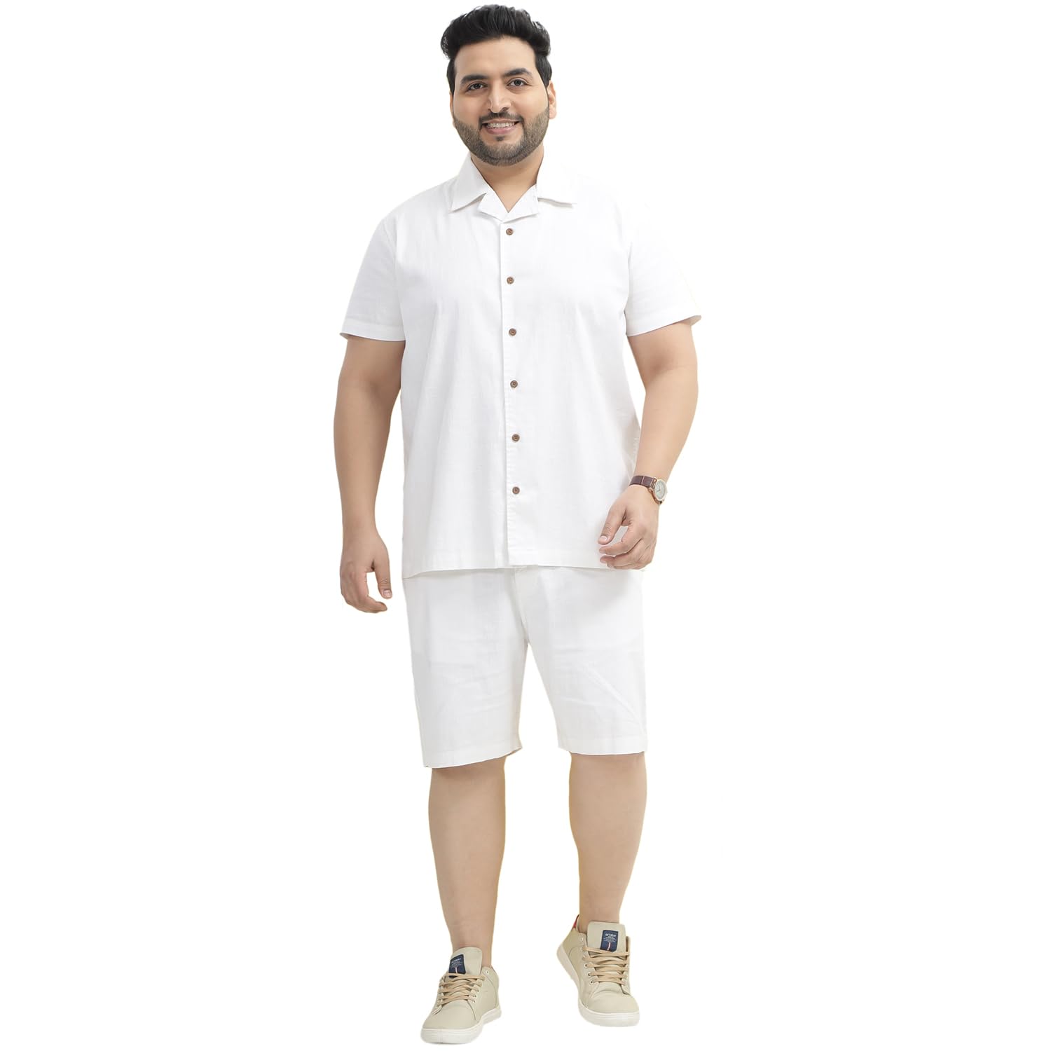 john pride Plus Size Men Regular Fit Cotton Blend White Shirt and Shorts Co-ords Set-picture-39