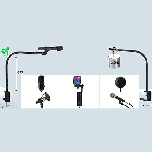 Miniatura 7 de Microphone Desk  Flexible Boom Arm, Non-Slip Pad Holder with Clip, Adjustable Feature for Stable Support, Microphone Accessory for Podcast, Singing,