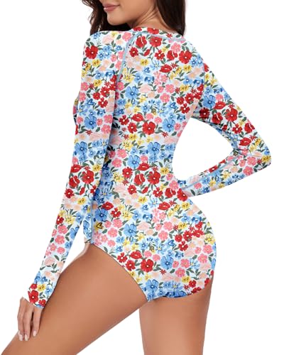 Image of Century Star UPF 50+ Long Sleeve Swimsuits for Women - Rash Guard Modest High Neck Surf One Piece Full Coverage Bathing Suit