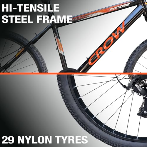 Image of CROW - Atom 21 Speed Gear Cycle | 29 inch T Cycle for Boys 12 to 15 Years | Bicycle for Men Adult | Mountain Bike with Front Suspension & Dual Disc Brakes| Unisex MTB Cycle for Men |