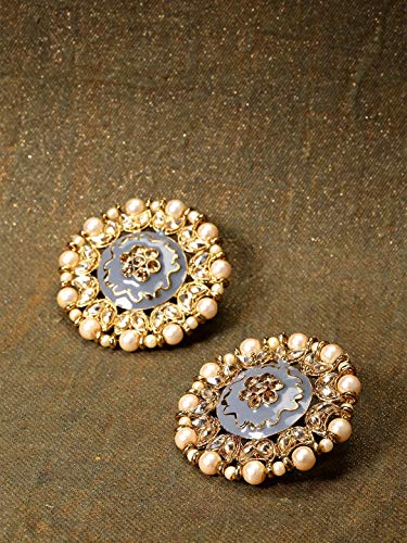 Women's Plated Kundan and Stone Studded Round Shape Drop Earrings