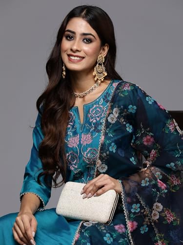 Image of INDO ERA Women's Viscose Embroidered Straight Kurta Pant With Dupatta Set