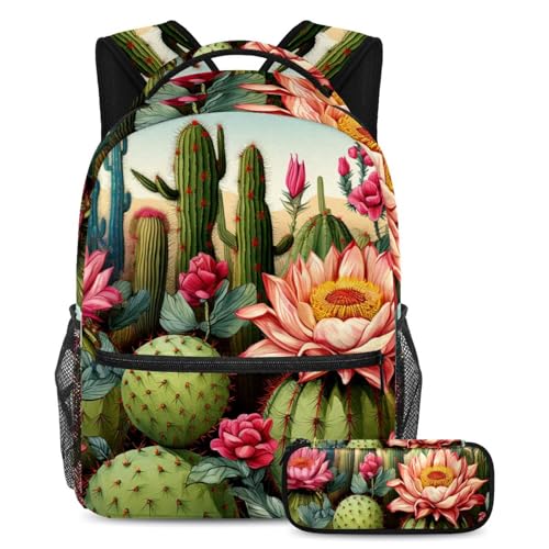 Cartable cactus lot de 2 avec sac à dos grand format et trousse d'école assortie