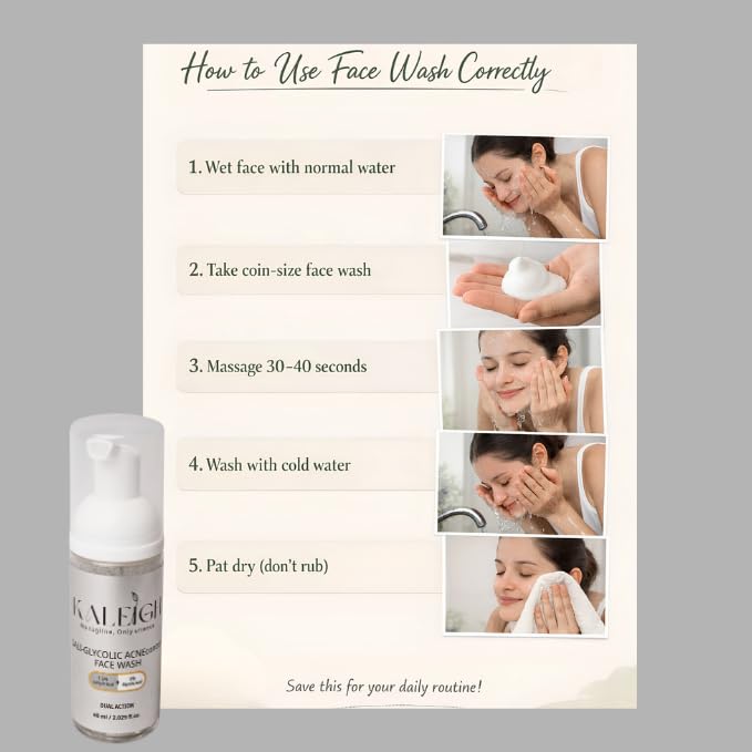 Image of KALEIGH Sali-Glycolic Acnecontrol Foaming Face Wash for Oily & Acne-Prone Skin Type | Tan Removal Cleanser for Men & Women | Deep Cleans Pores, Controls Excess Oil | Glowing, Moisturizing & Brightening Skin | Gently Exfoliates (120ml, Pack of 2)
