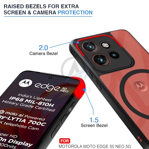 Image of AESTMO Moto Edge 50 Neo 5G Back Cover | 360 Protection | Crystal Clear Hard Back Transparent | Compatible with MagSafe Accessories (PC+TPU, Black Bumper)