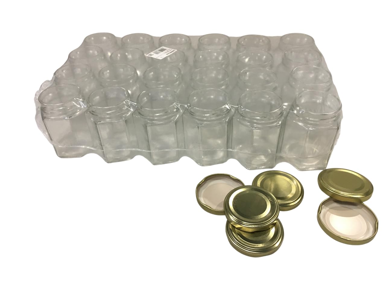 Vaso in vetro esagonale ml 190, per 250 gr miele (conf. da 32 pezzi) completo di tappo