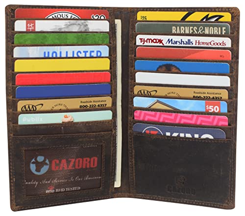 RFID Blocking Bifold Genuine Leather Credit Card ID Holder Long Wallet (Vintage Design Brown)3