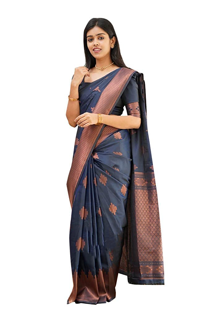 C J Enterprise Women's Banarasi Pure Kanjivaram Silk Saree Soft Design With Blouse Piece For Wedding (GolaLine-51)
