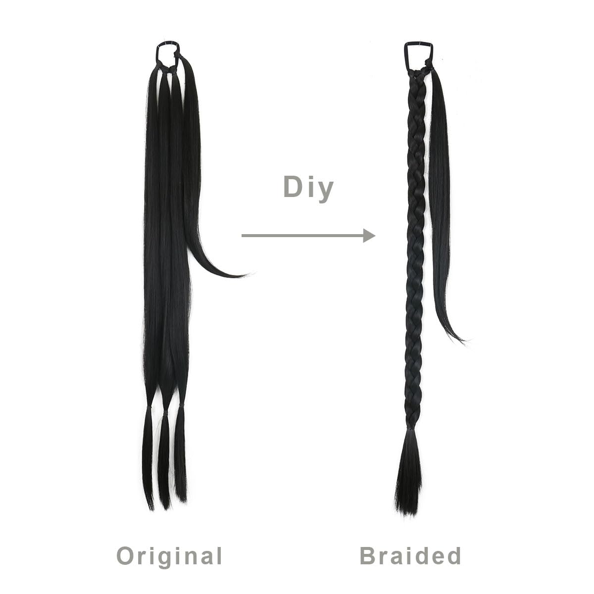 prinfantasy Braiding Hair 33 Inch Long Braided Ponytail Extension with Scrunchies Straight Hairpiece Pony Tail DIY Natural High Temperature Synthetic Hairpiece for Women Black - Image 3