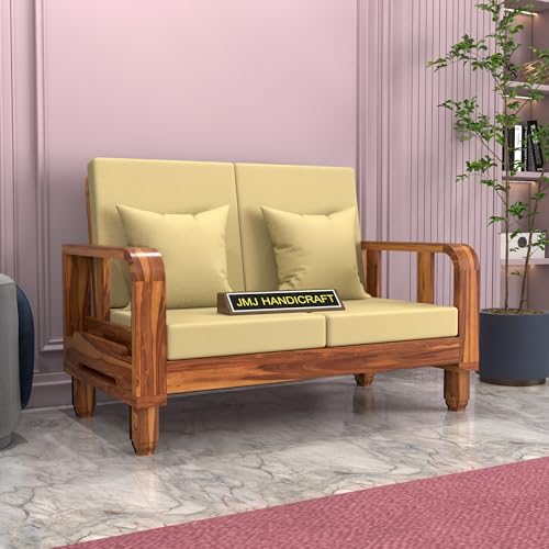 Image of Solid Sheesham Wood 2-Seater Sofa Set - Wooden Sofa Set with Side Newspaper Holder | Elegant Design for Living Room (Design 8)
